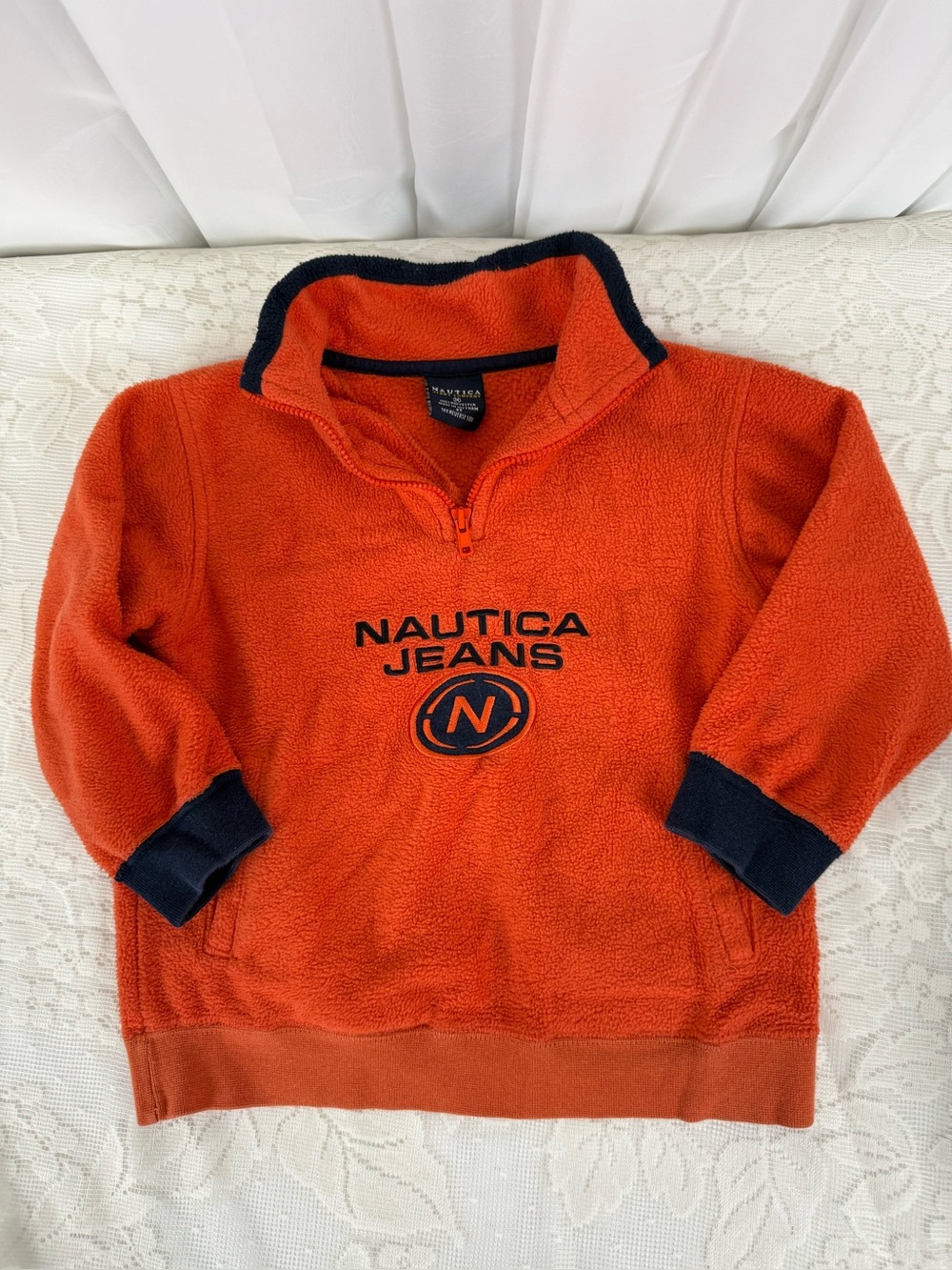Nautica Orange Fleece Quarter-Zip with Navy Logo